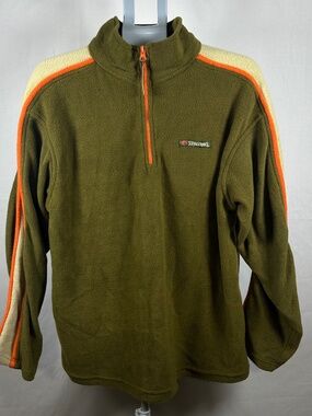 Men's Spalding Athletic Pullover Olive Green Orange Tan Size Large Half Zip